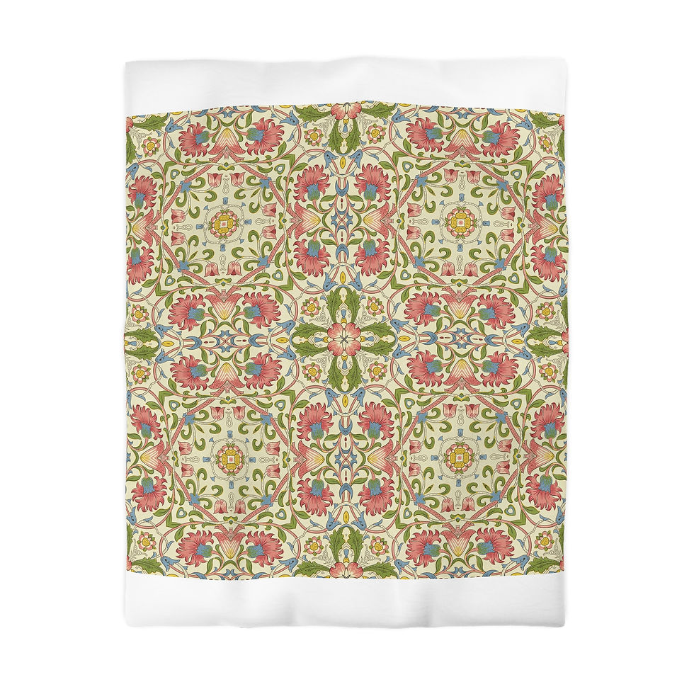 Thumbnail: Bohemian Floral Duvet Cover - Vintage Tile Pattern Microfiber