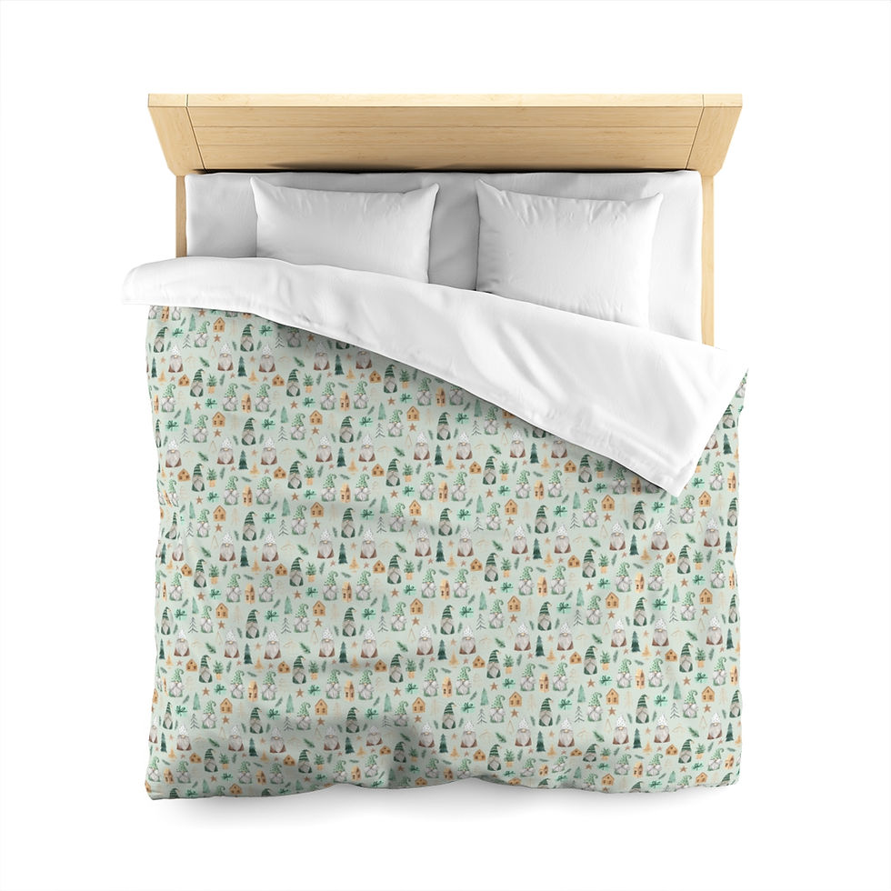 Thumbnail: Christmas Gnomes (Sage) Microfiber Duvet Cover