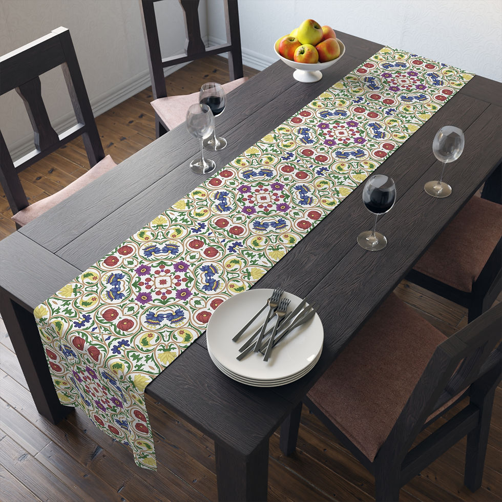 Thumbnail: Mediterranean Tile Floral Table Runner — Colorful Boho Cotton-Poly Dining Decor