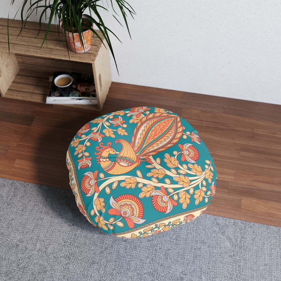 Thumbnail: Bohemian Round Tufted Floor Pillow - Floral Pattern for Cozy Living Spaces