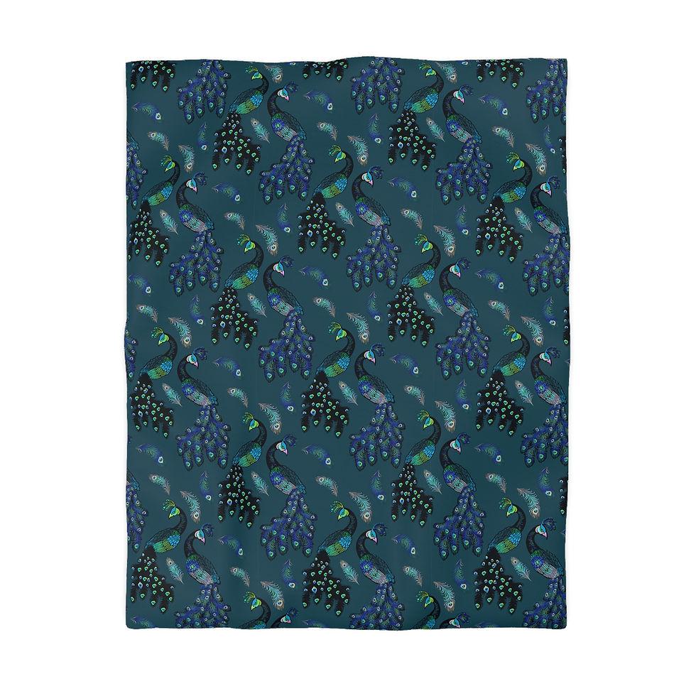 Thumbnail: Elegant Peacock Print Microfiber Duvet Cover for Cozy Bedrooms