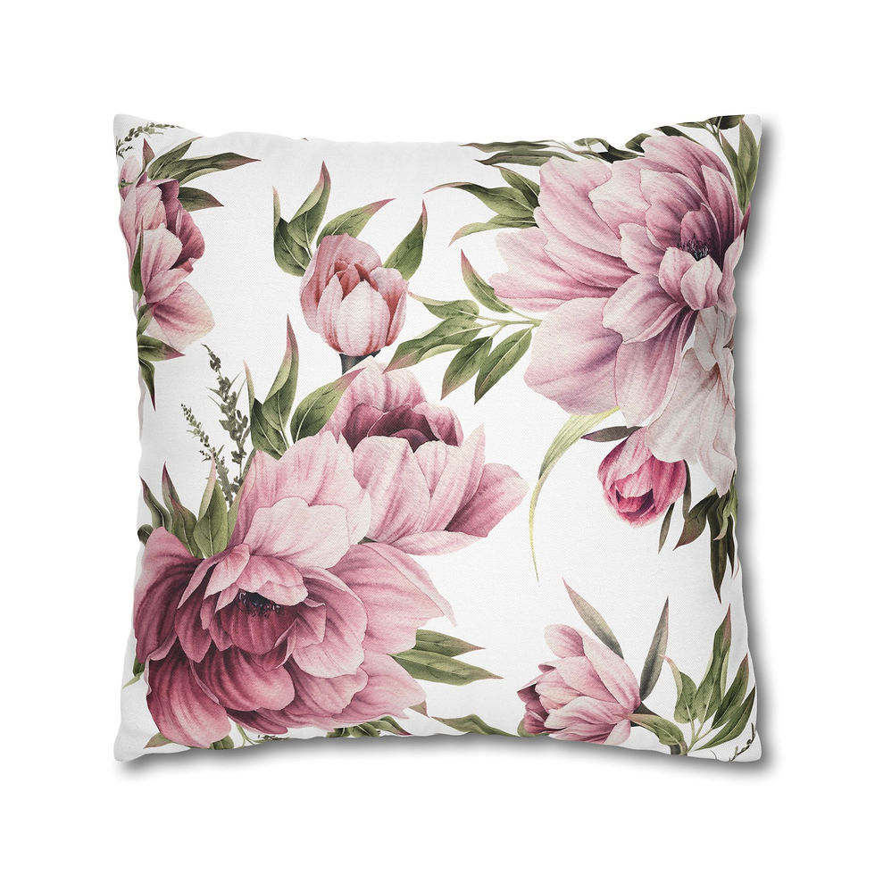 Thumbnail: Floral Pink Peony Square Pillowcase — Decorative Throw Pillow Cover