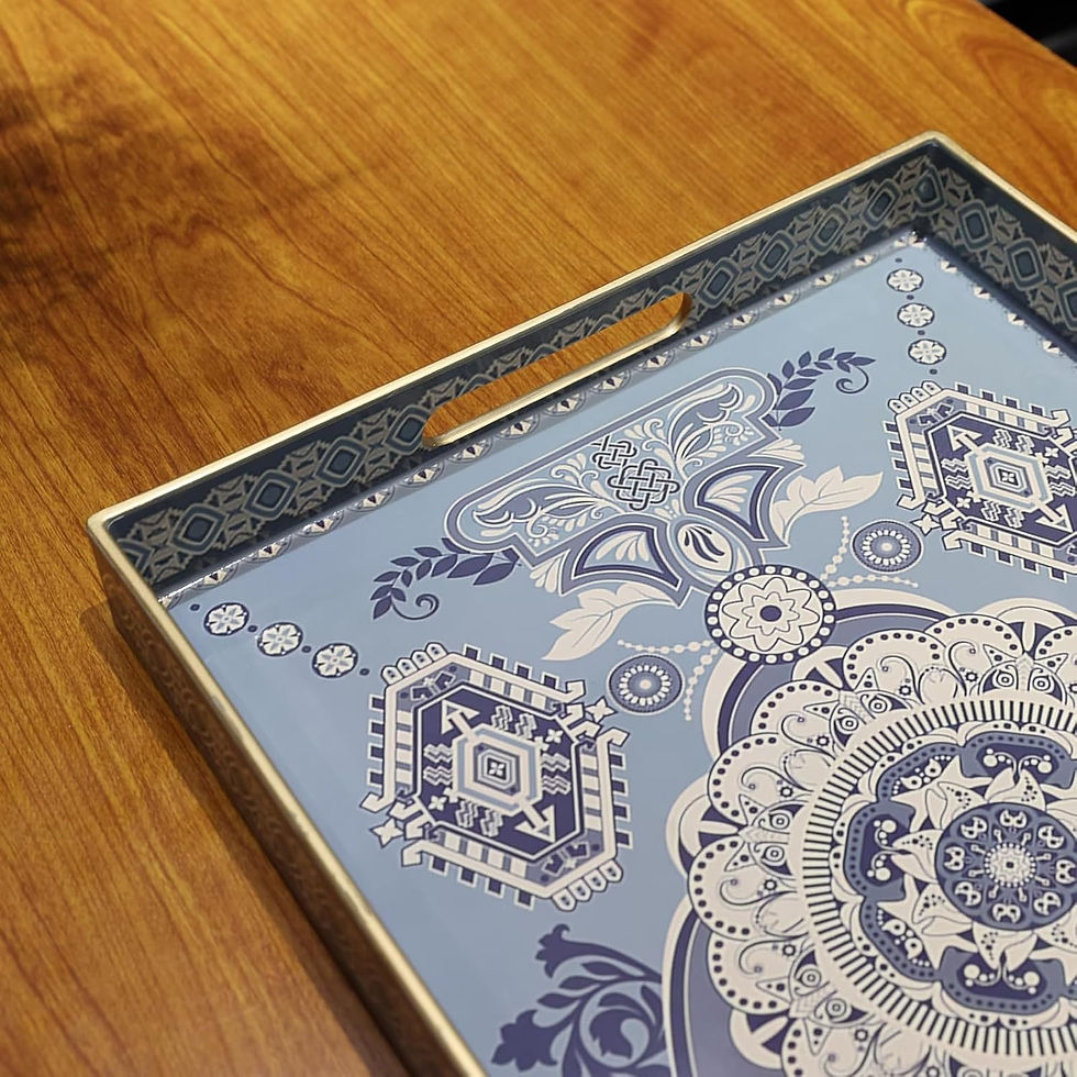 Thumbnail: Rectangle Plastic Serving Tray with Handles, Elegant Decorative Tray for Coffee