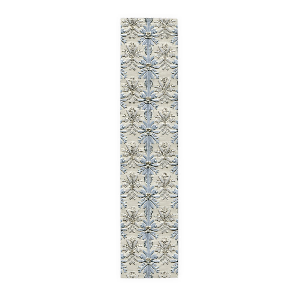 Thumbnail: Table Runner Embroidery PRINT Blue 'Stitching' Cotton Poly