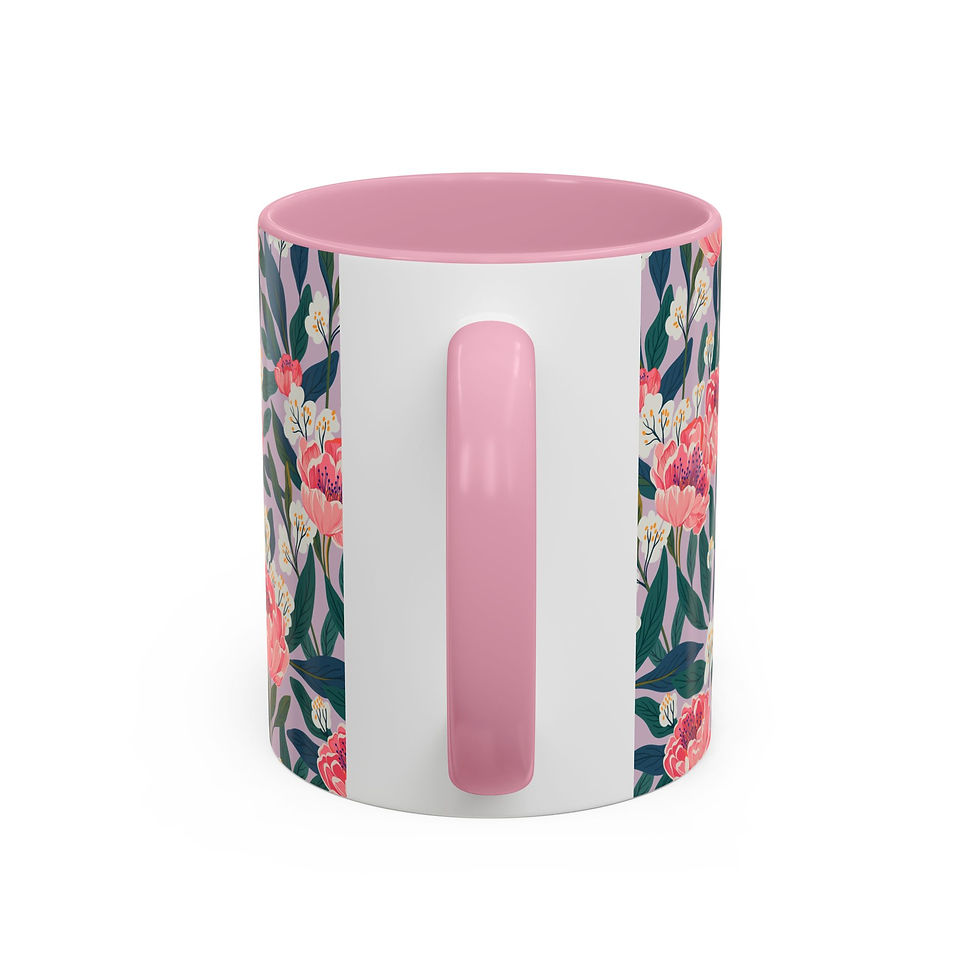 Thumbnail: Floral Peony Pattern Mug (11oz/15oz) — Colorful Pink & Green Ceramic Coffee Cup