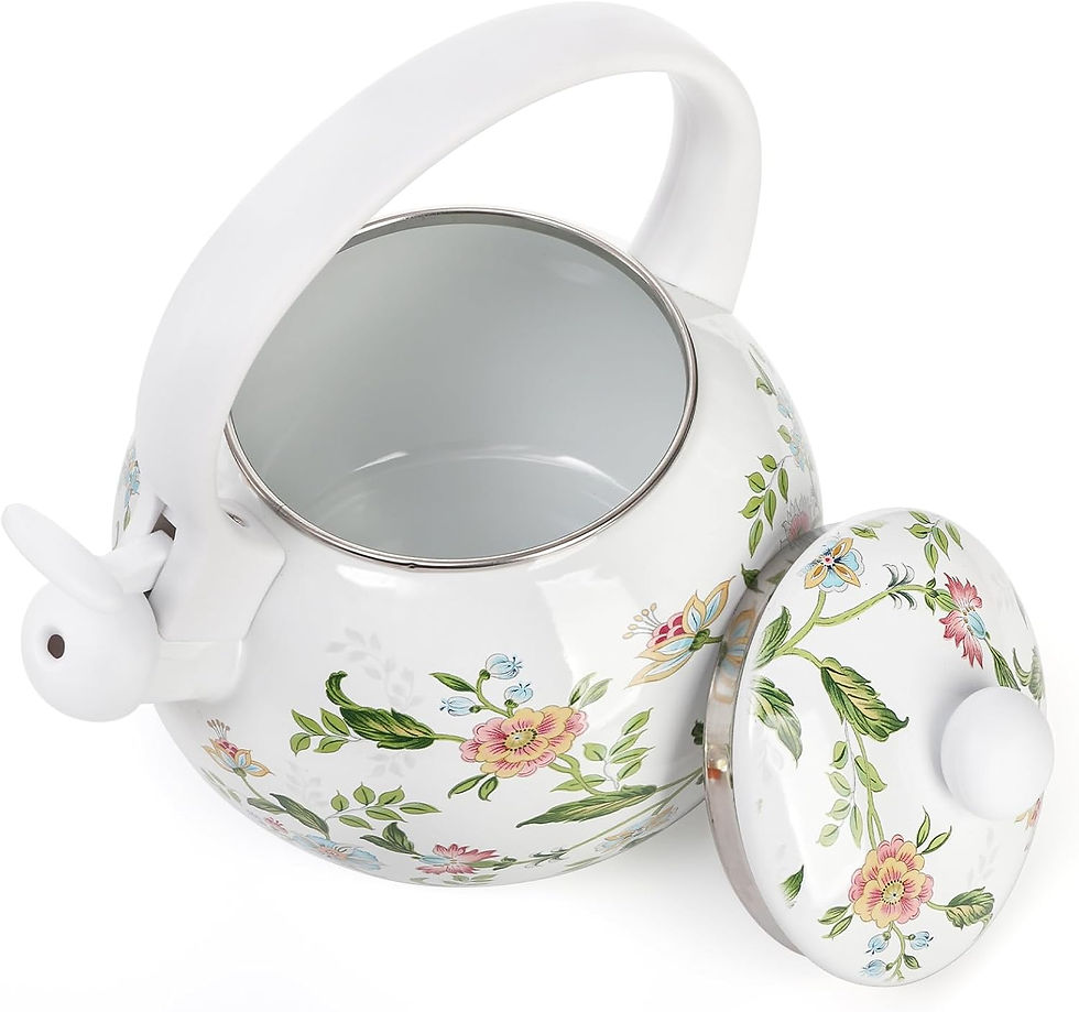 Thumbnail: 🍵 Elegant Floral Enamel Tea Kettle - 2.3 Quart Whistling Stove Top Teapot