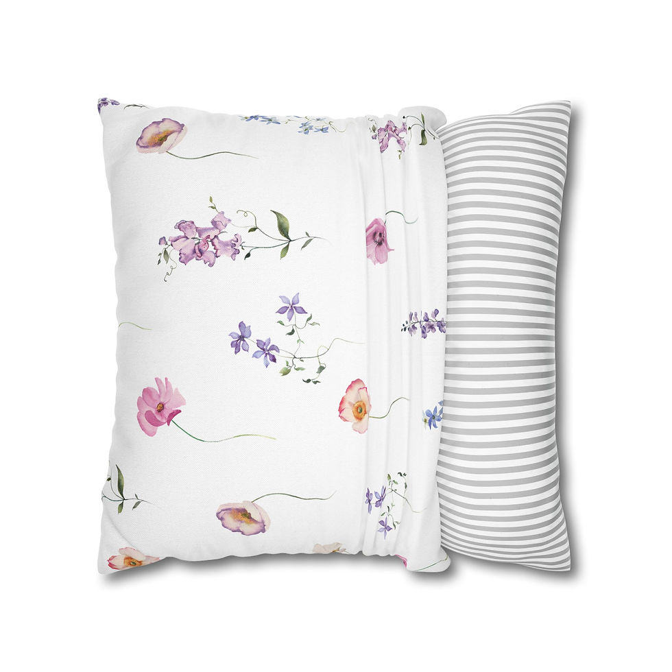 Thumbnail: Floral Watercolor Pillowcase - Pastel Wildflower Square Cushion Cover
