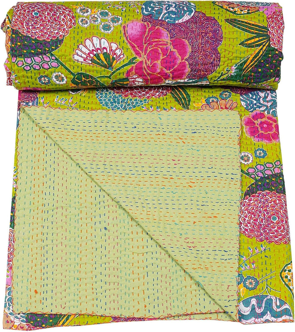 Thumbnail: Marubhumi Quilts Handmade Traditional Pure Cotton Jungle Print Kantha Quilt, Fr