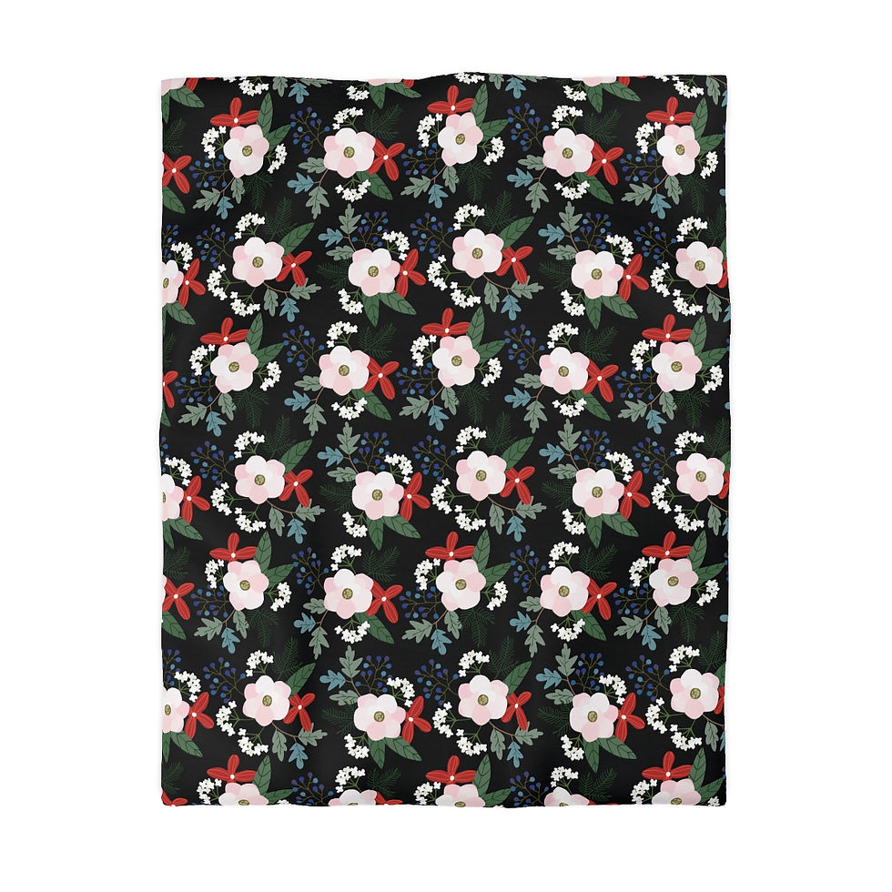 Thumbnail: Christmas Floral (dark) Microfiber Duvet Cover