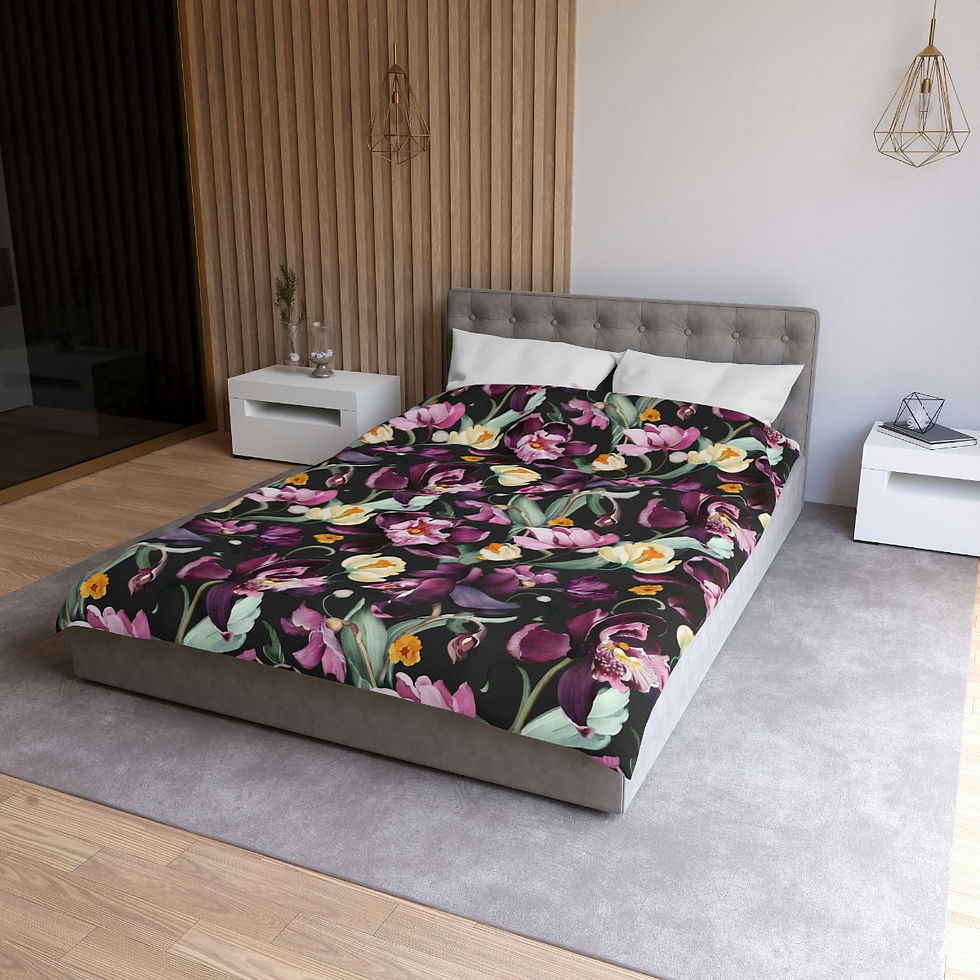 Thumbnail: Purple Iris on Black Microfiber Duvet Cover