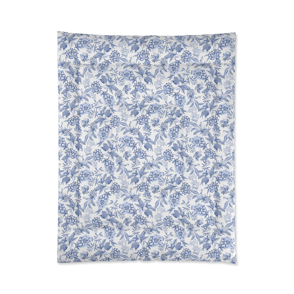 Thumbnail: Blue Floral Comforter - Elegant Bedding for Cozy Homes