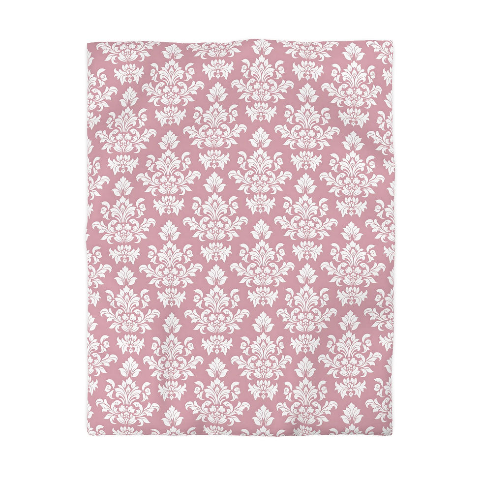 Thumbnail: Elegant. Pink Floral Microfiber Duvet Cover - Soft Pink Damask Pattern