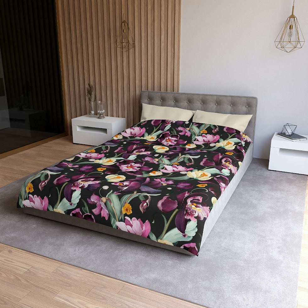 Thumbnail: Purple Iris on Black Microfiber Duvet Cover