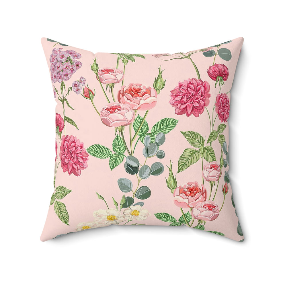 Thumbnail: Floral Blossom  Pink Garden Pillow — Vintage Rose Faux Suede Square Throw Pillow