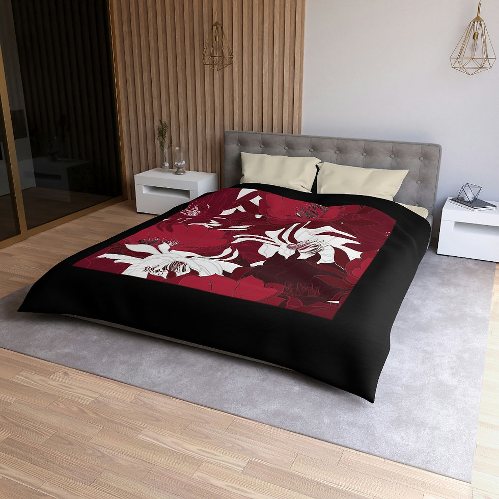 Thumbnail: Red/Black Floral Microfiber Duvet Cover
