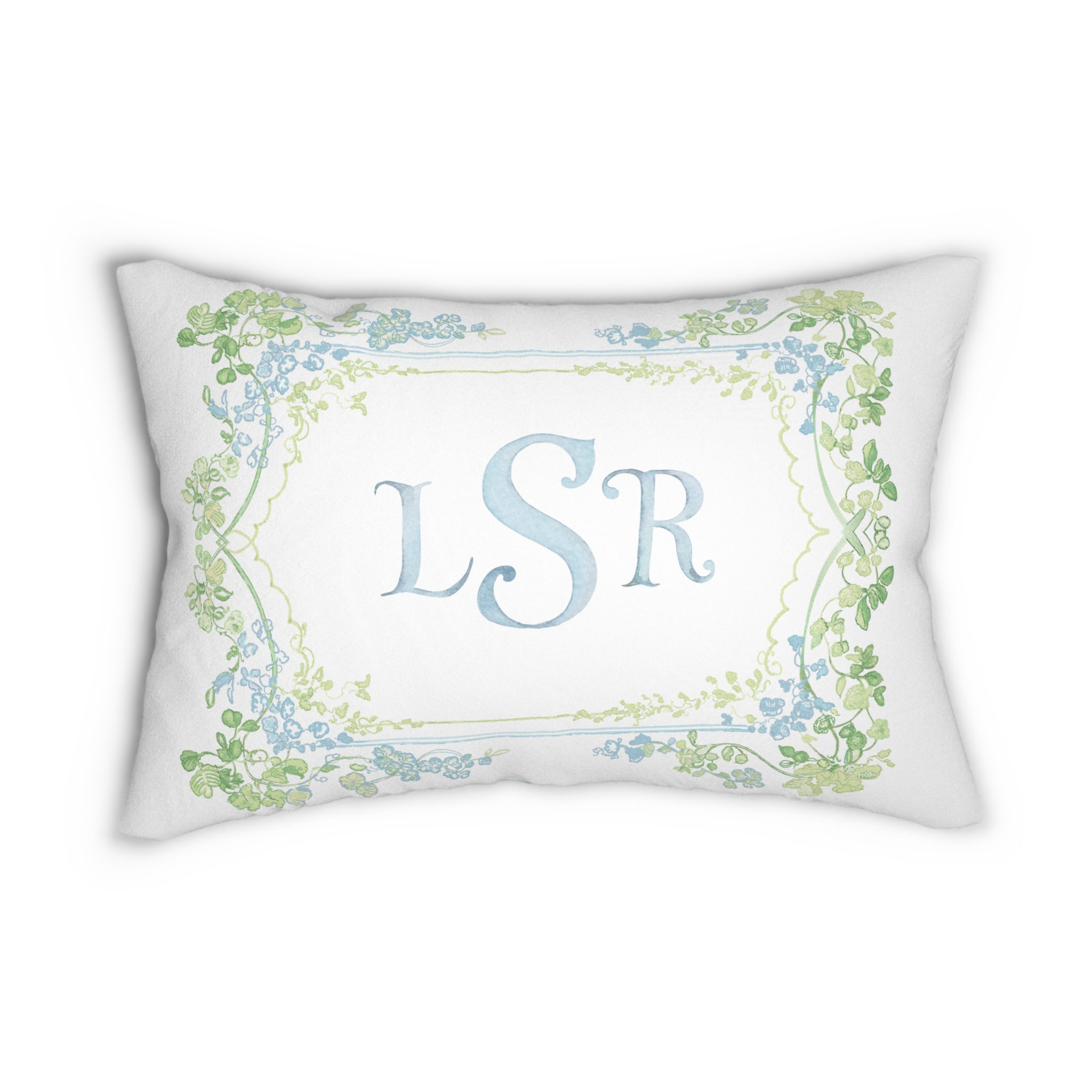 Monogrammed Floral Lumbar Pillow - Elegant Home Decor