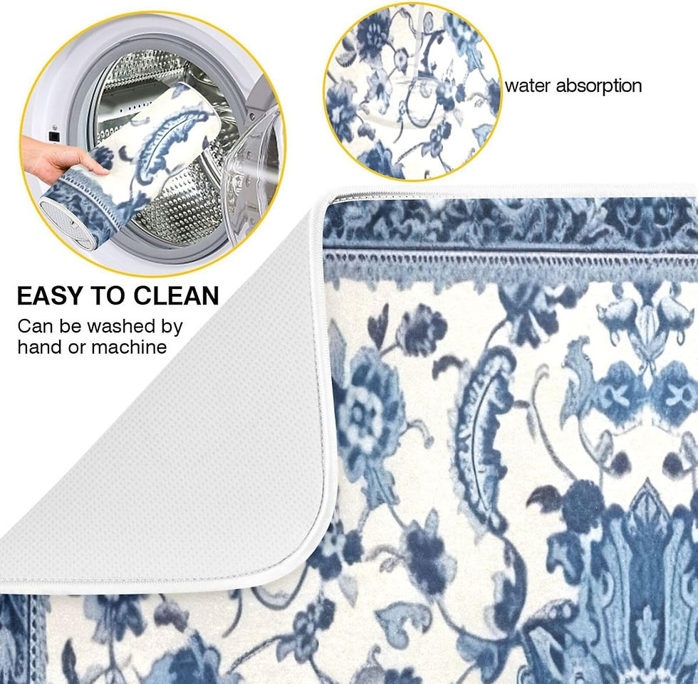 Thumbnail: Blue & White Absorbent Dish Drying Mat 18x16 Inch