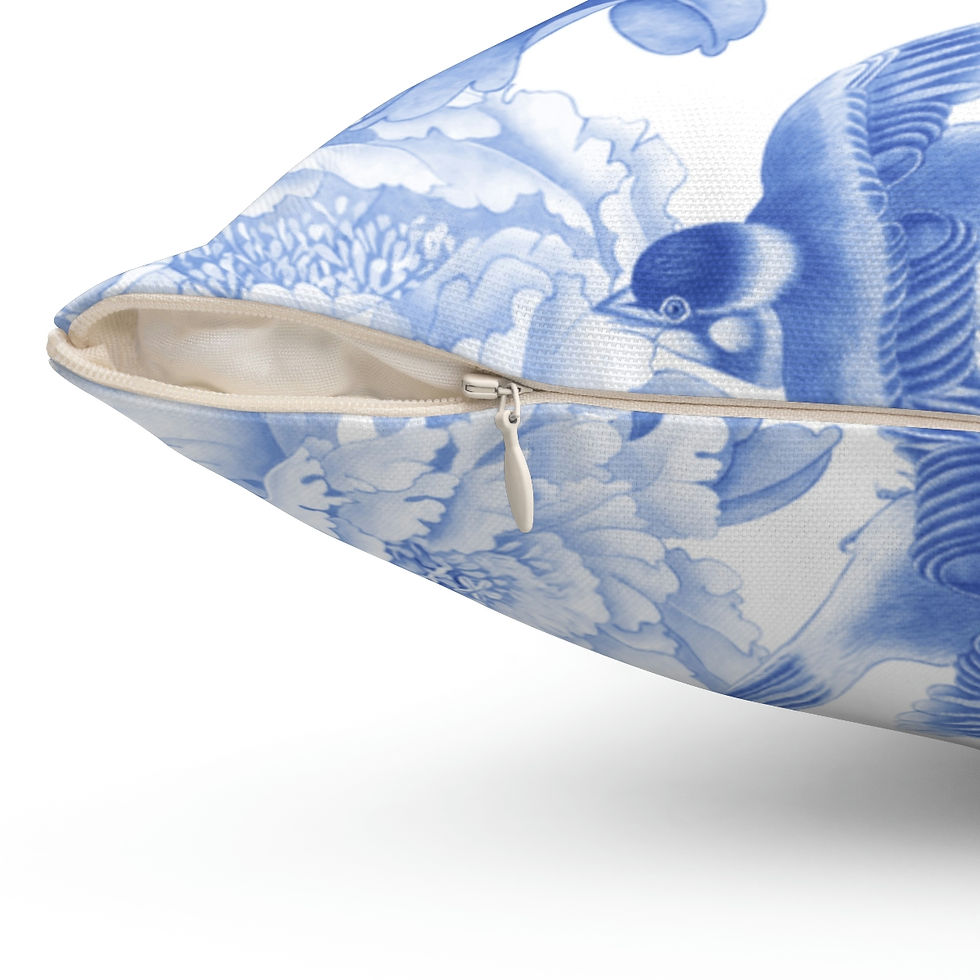 Thumbnail: Blue Peonies Spun Polyester Square Pillow