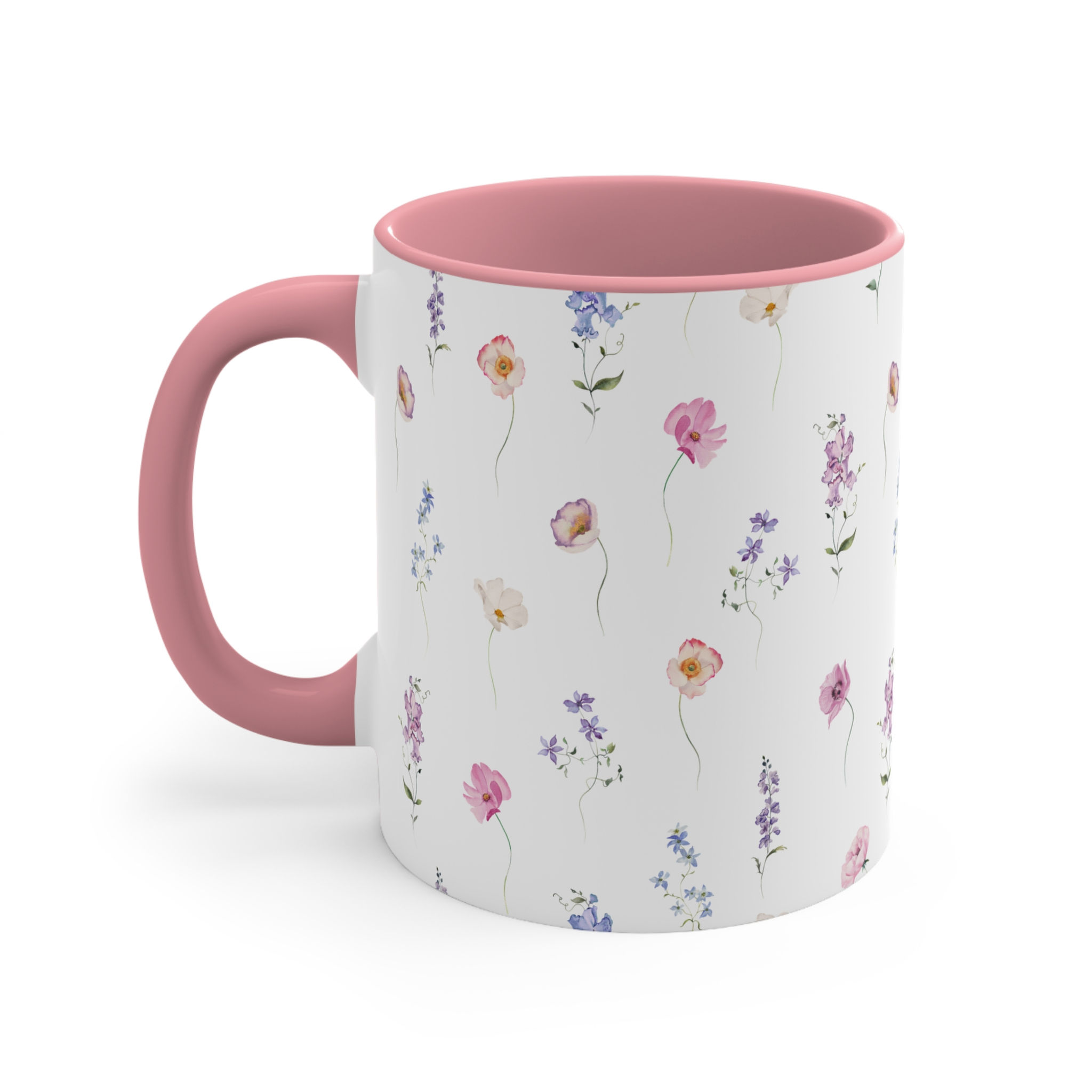 Floral Watercolor Accent Mug — Delicate Wildflower Pattern 11oz