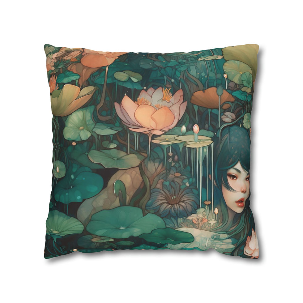 Thumbnail: Water Lily Scene #2 Flowers Spun Polyester Pillowcase