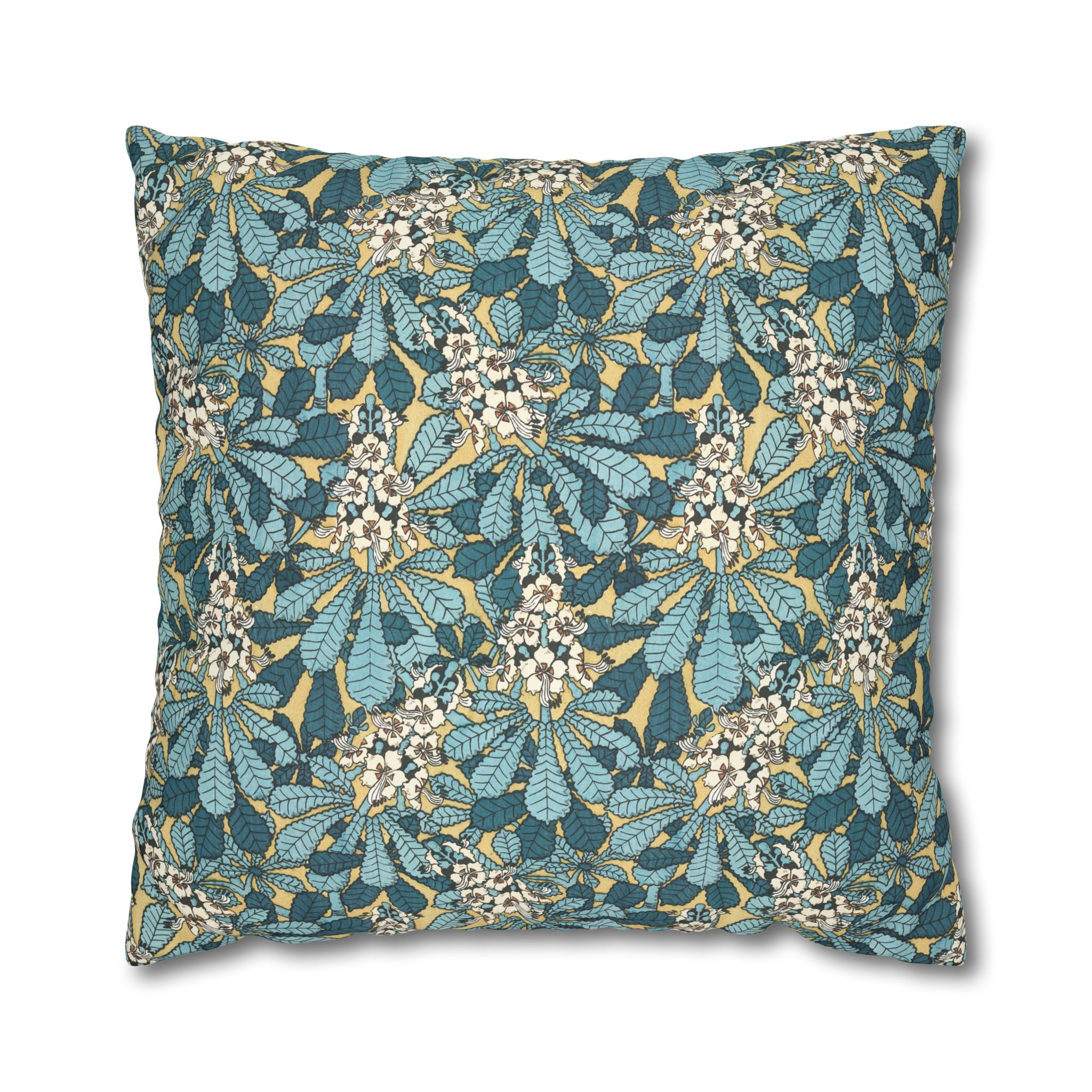 Botanical Blue Floral Pillowcase — Square Decorative Throw Pillow Cover