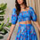 Thumbnail: Davi & Dani Smocing Bodice Puff Short Sleeve Printed Crop Top