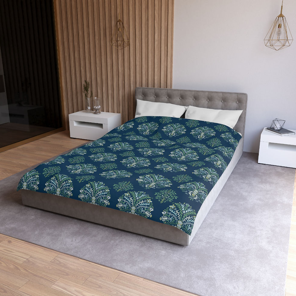 Thumbnail: Indigo Bloom Microfiber Duvet Cover - Cozy Bedroom Decor