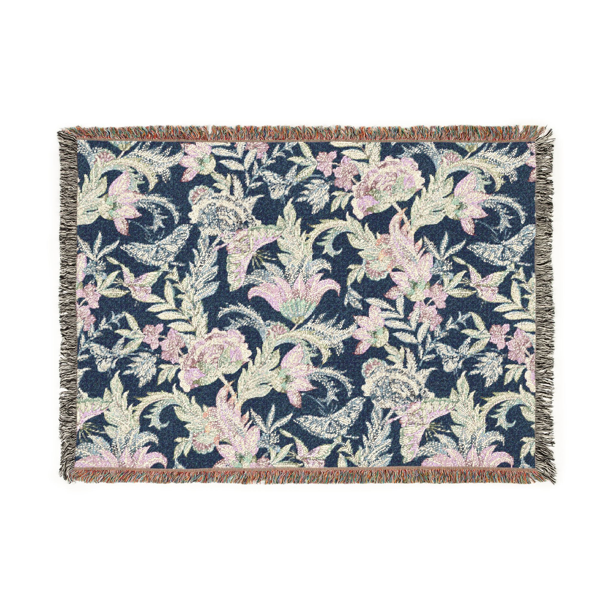 Floral Woven Blanket — Vintage Navy & Pink Botanical Throw