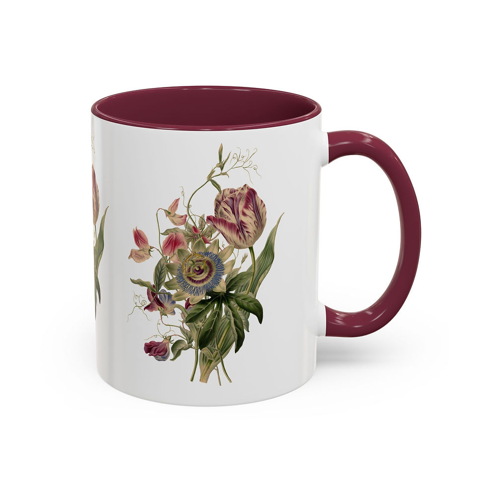 Thumbnail: Floral Vintage Tulip Coffee Mug (11oz & 15oz) — Botanical Accent Color Handle