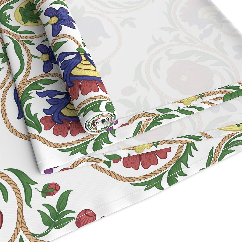 Thumbnail: Floral Tile Table Runner — Vintage Mediterranean Cotton-Blend Decor