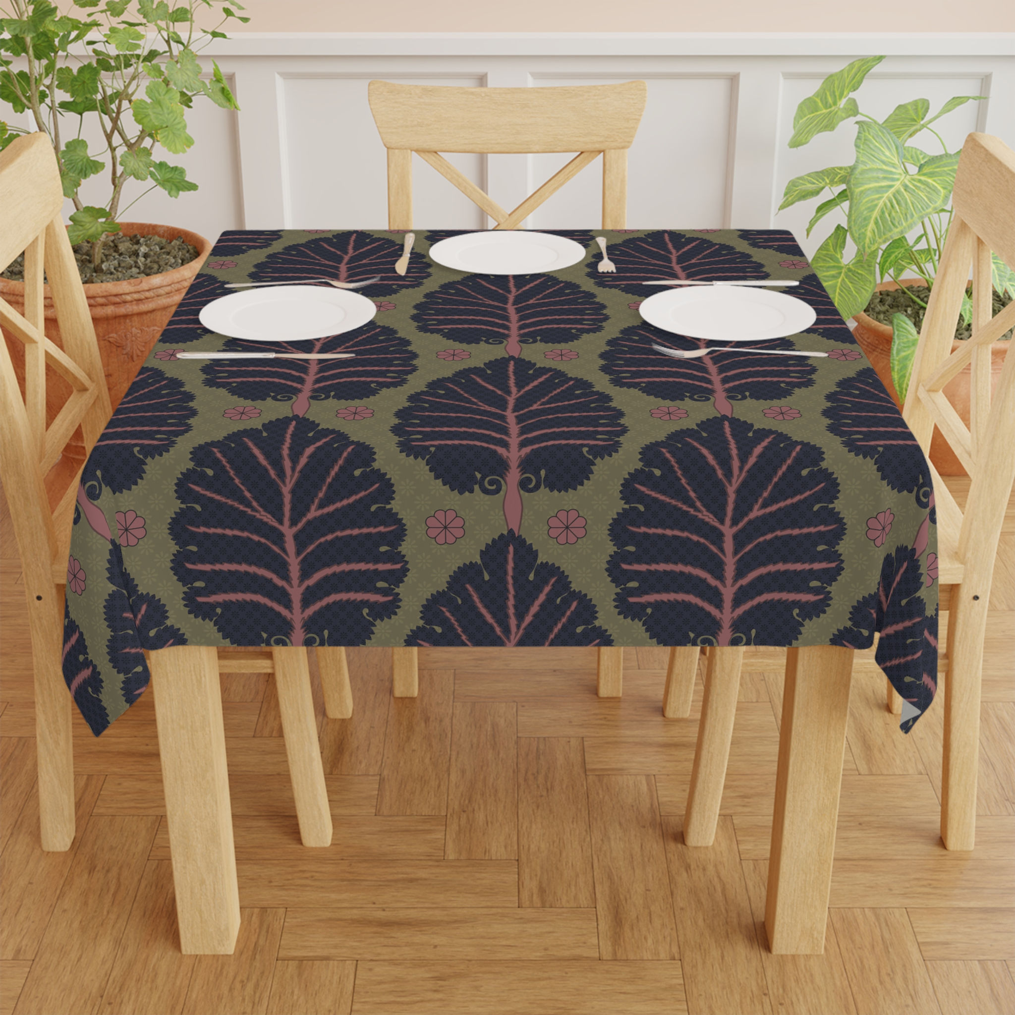 Boho Leaf Tablecloth, Rustic Dining Decor