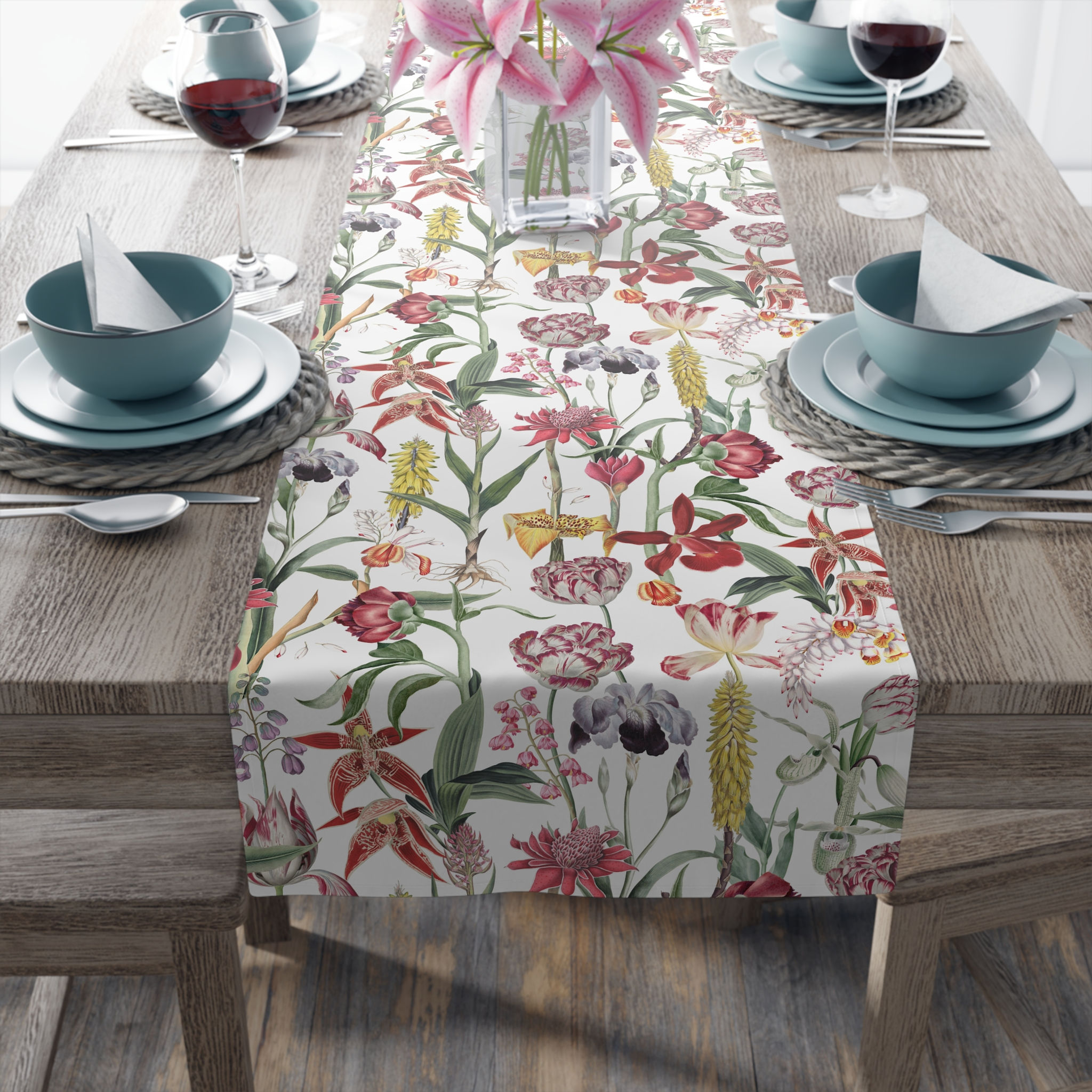 Floral Cotton-Poly Table Runner | Boho Decor