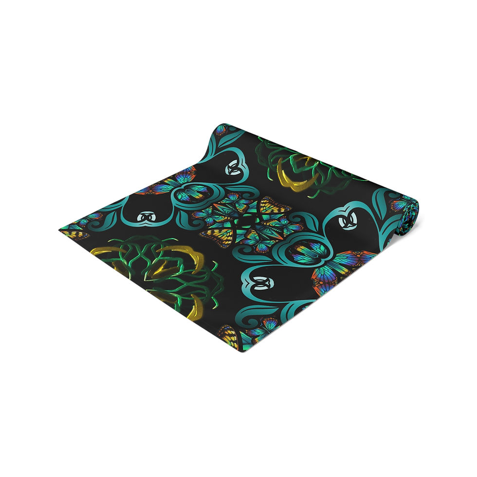 Thumbnail: Persian Black Table Runner — Teal & Gold Mandala Cotton-Poly