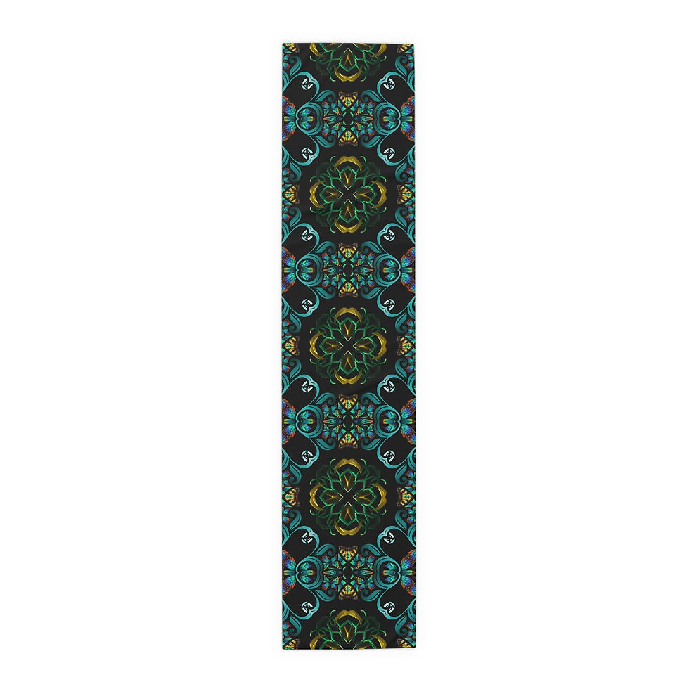 Thumbnail: Persian Black Table Runner — Teal & Gold Mandala Cotton-Poly