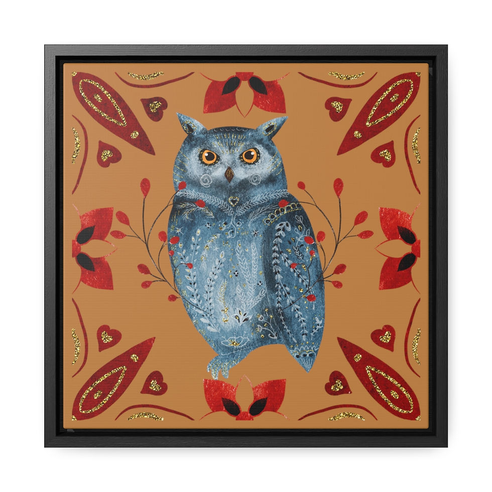 Thumbnail: Swedish Christmas Tile -Owl Gallery Canvas Wraps, Square Frame
