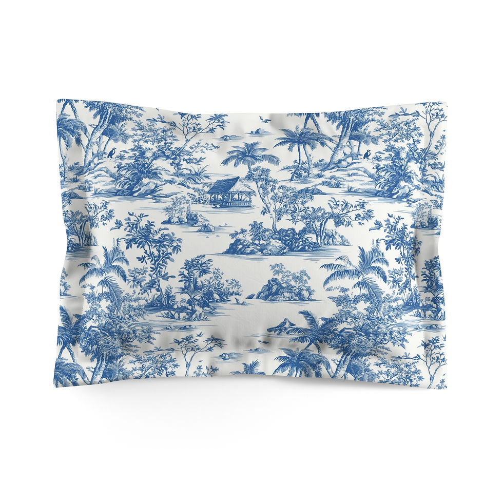 Thumbnail: Tropical Paradise Microfiber Pillow Sham - Coastal Blue Bedding Decor