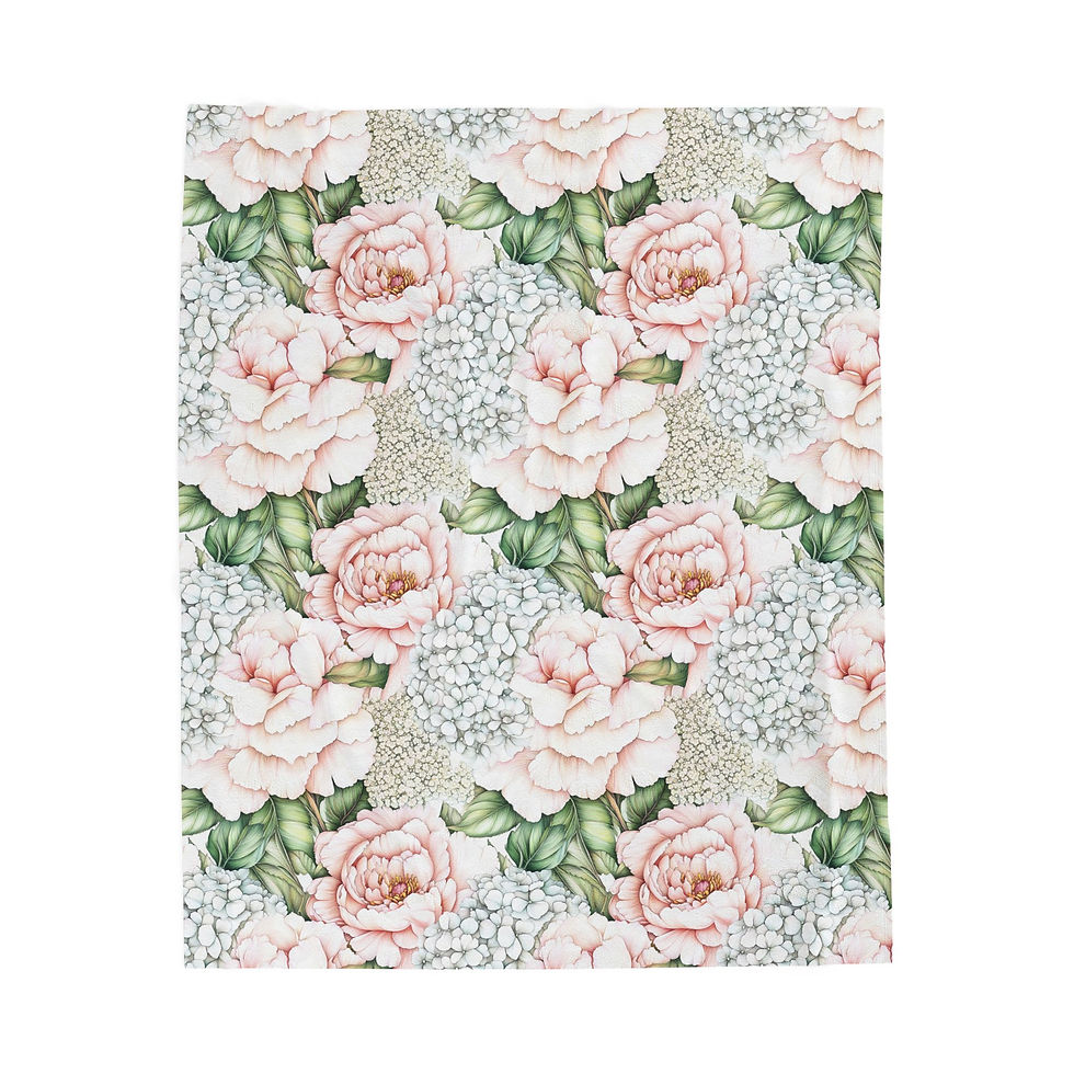 Thumbnail: Floral Velveteen Plush Blanket — Soft Pink Peony & Hydrangea Throw