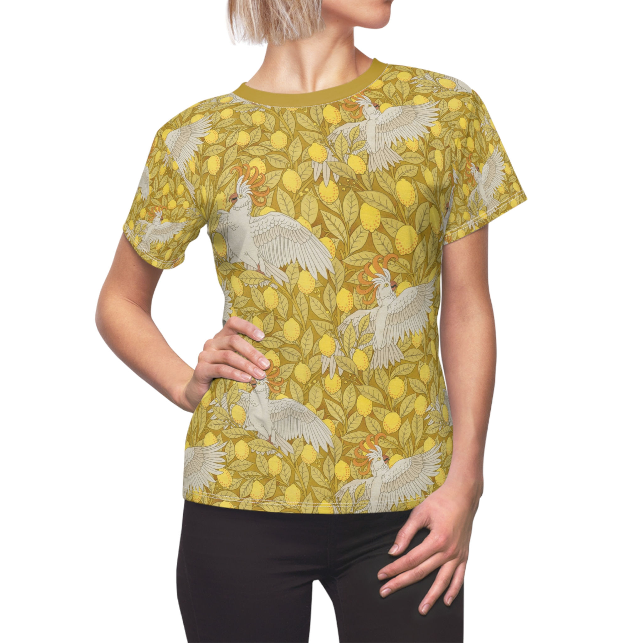 Cockatoo in the Lemon Trees Women's Tee — Floral Lemon Tree Bird Graphic Tee