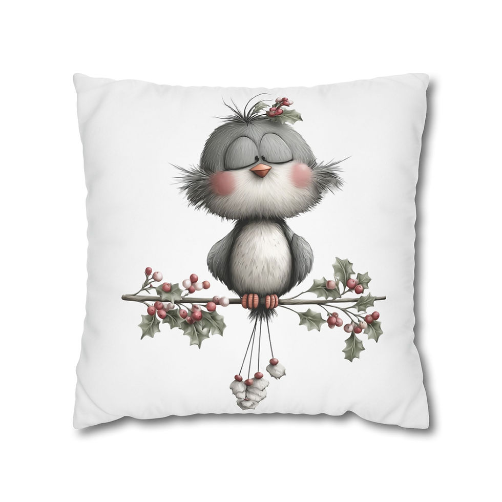 Thumbnail: Cute Bird Floral Pillowcase — Whimsical Nursery Square Throw Pillow
