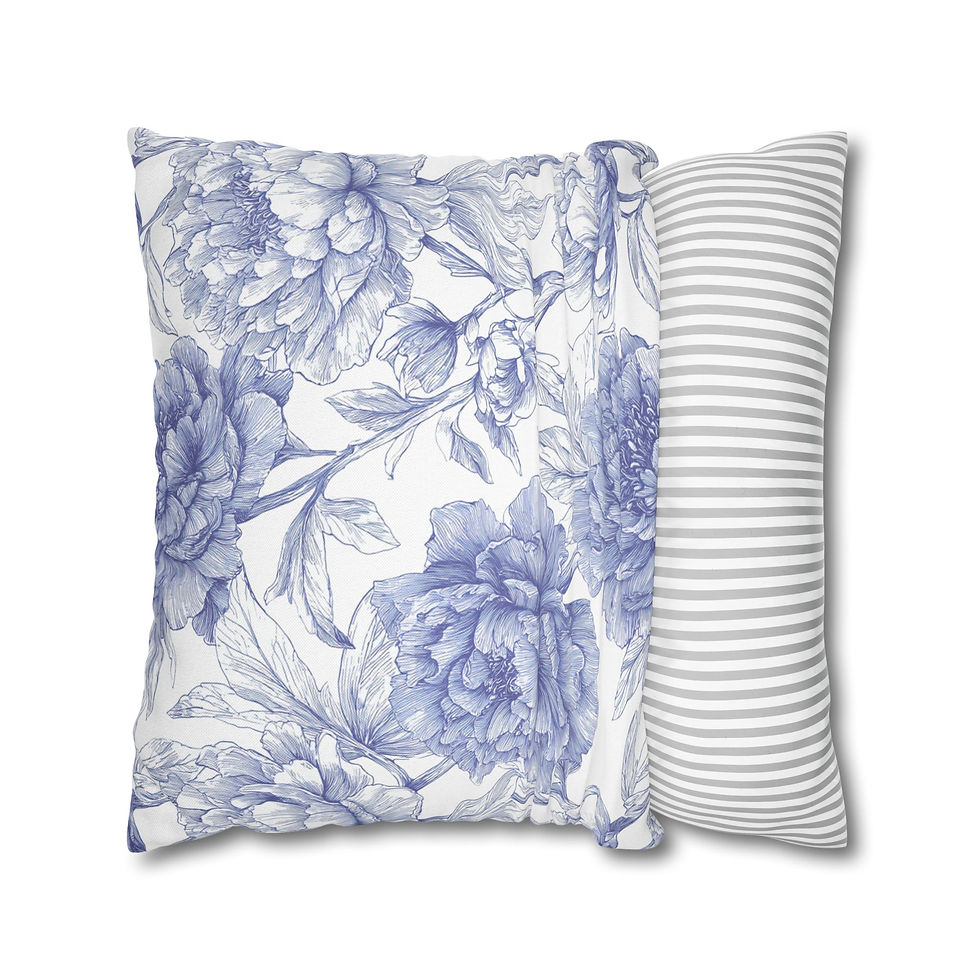 Thumbnail: Blue Peony Floral Pillowcase — Watercolor Garden Decorative Throw Pillow