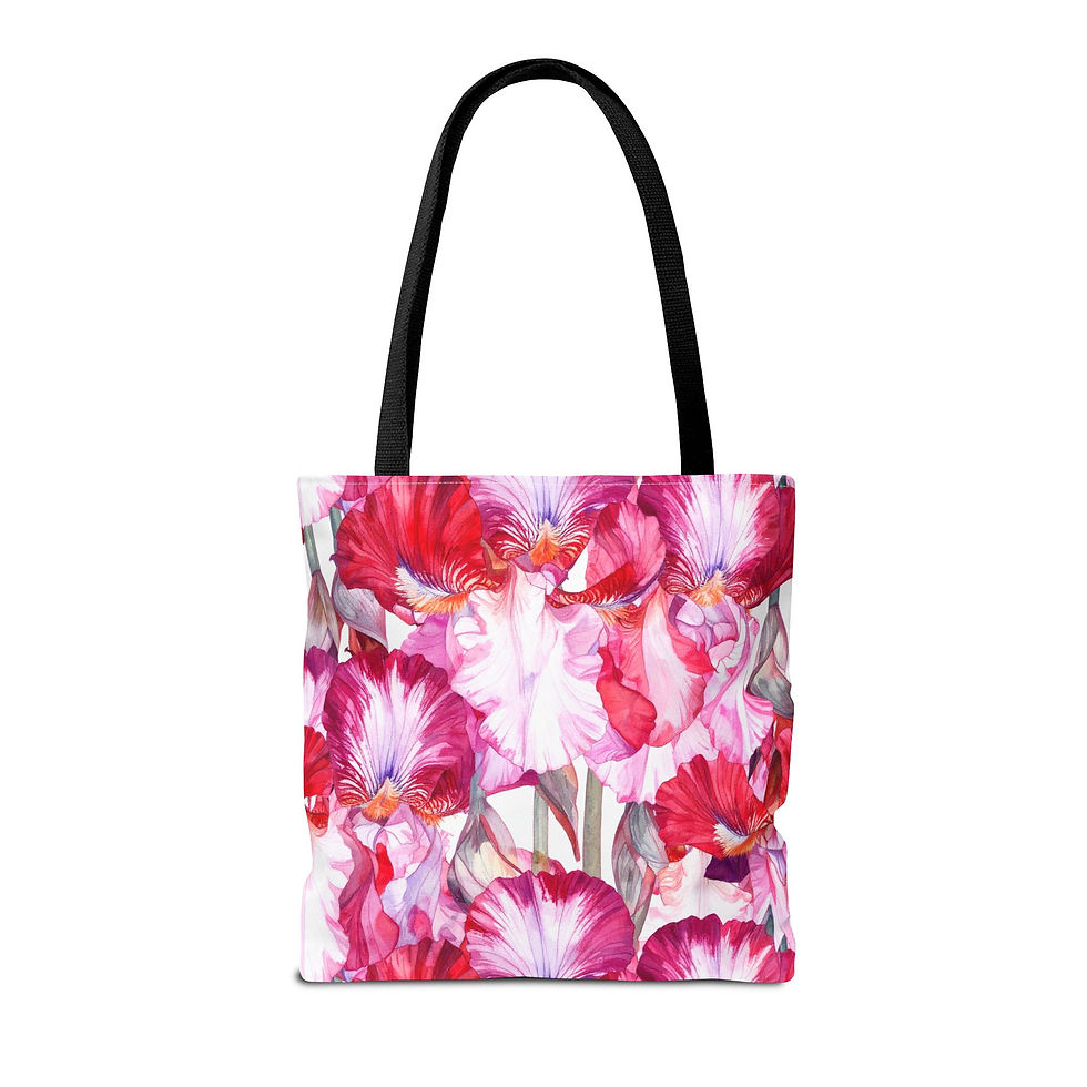 Thumbnail: Pink/Red Irises Floral Tote Bag, Boho Chic Handbag
