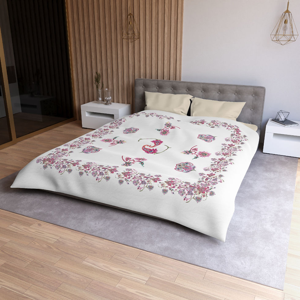 Thumbnail: Paisley  Jewels Border Duvet Cover — Pink Vintage Blossom Bedding