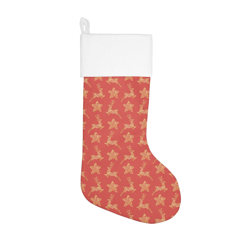 Thumbnail:  Golden Reindeer and Stars (Holiday Red)  Holiday Stocking