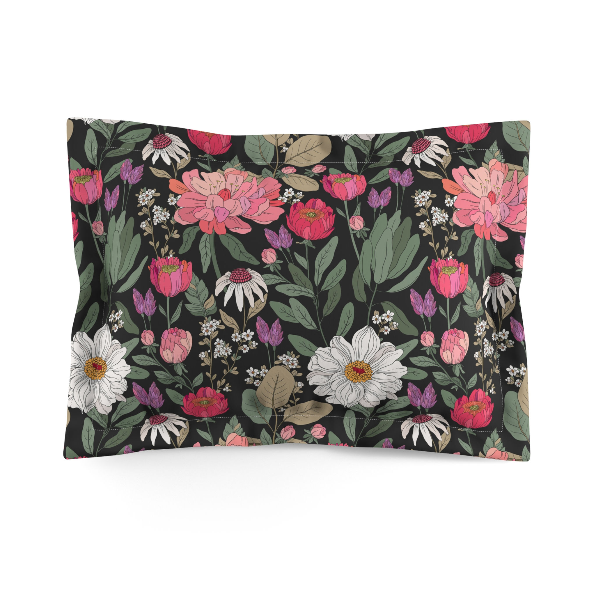 Lush Floral (BLK) Cottage Pillow Sham – Dark Botanical Microfiber