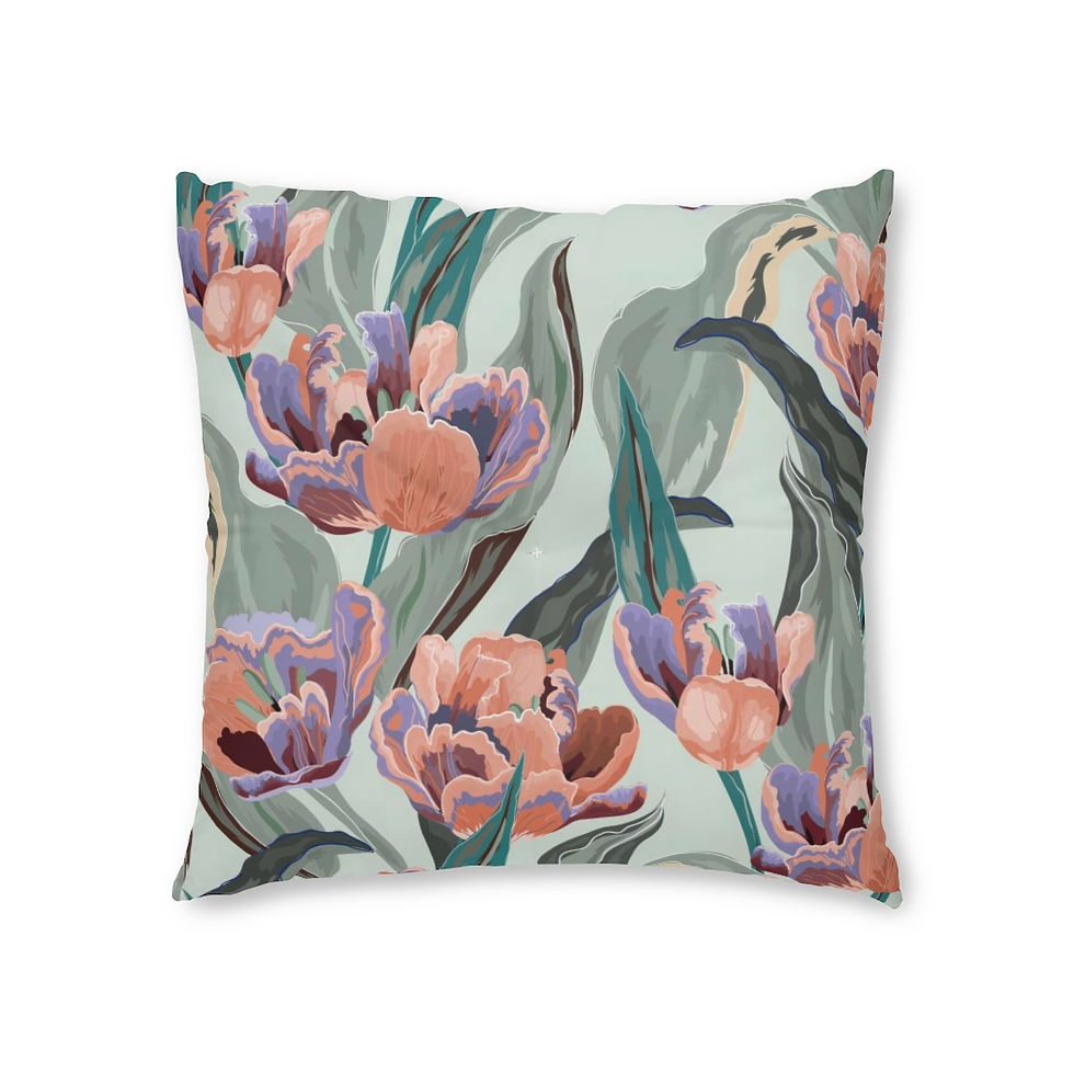 Thumbnail: Watercolour Tulips Soft Blue Tufted Floor Pillow, Square