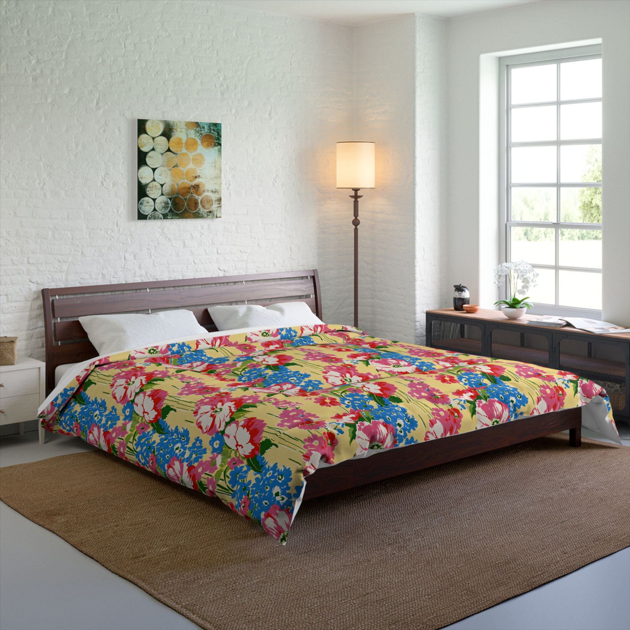 Floral Vintage Comforter – Bright Garden Bouquet Bedding