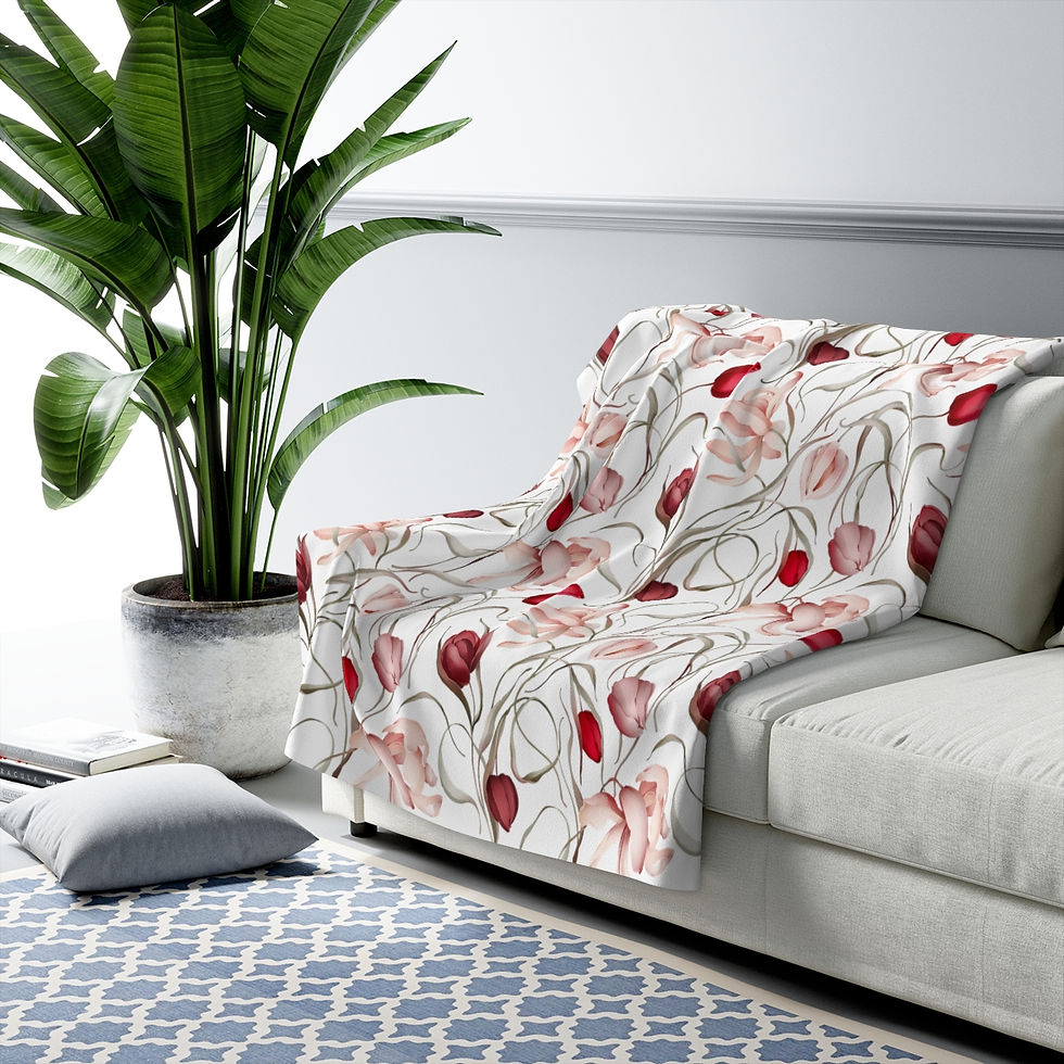 Thumbnail: Sulė Tulips White Sherpa Fleece Blanket