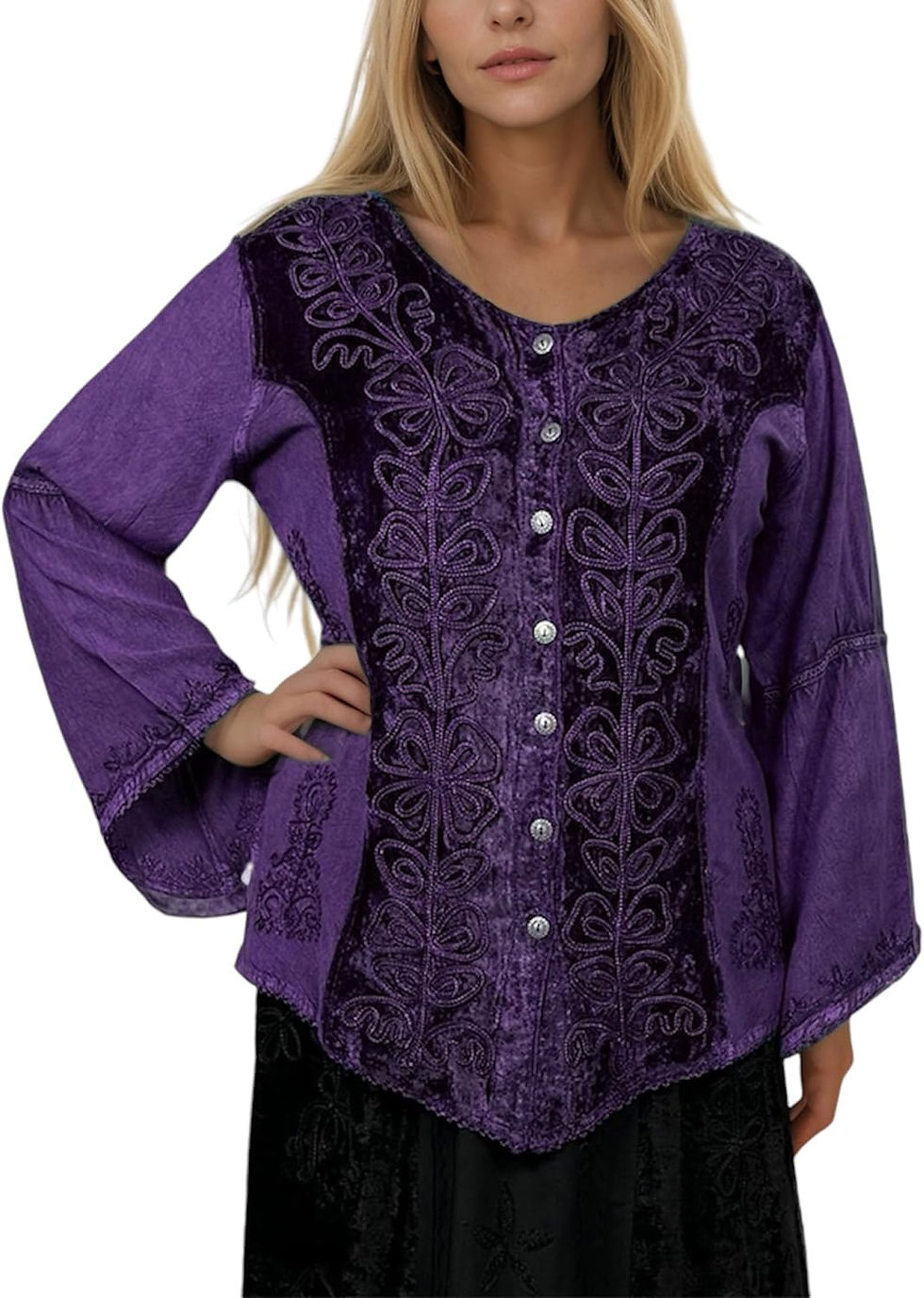 Thumbnail: 2025 Spring Winter Long Sleeve Velvet Blouses - Vintage Renaissance Button Down
