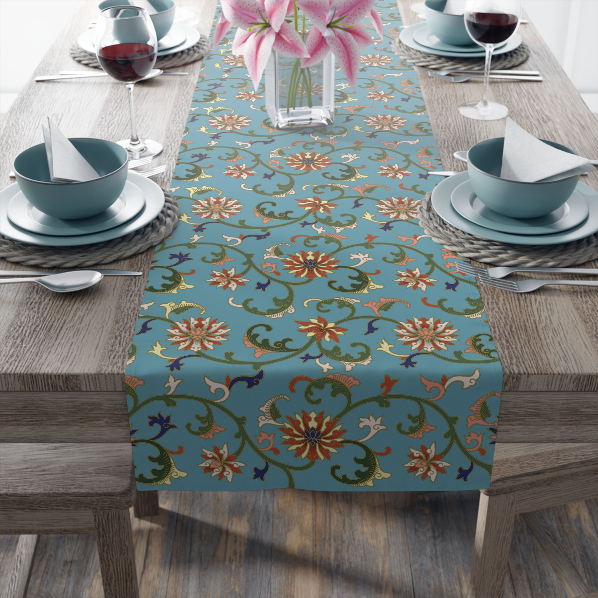 Elegant Colorful Chinese Floral Table Runner - Perfect for Dining & Celebrations