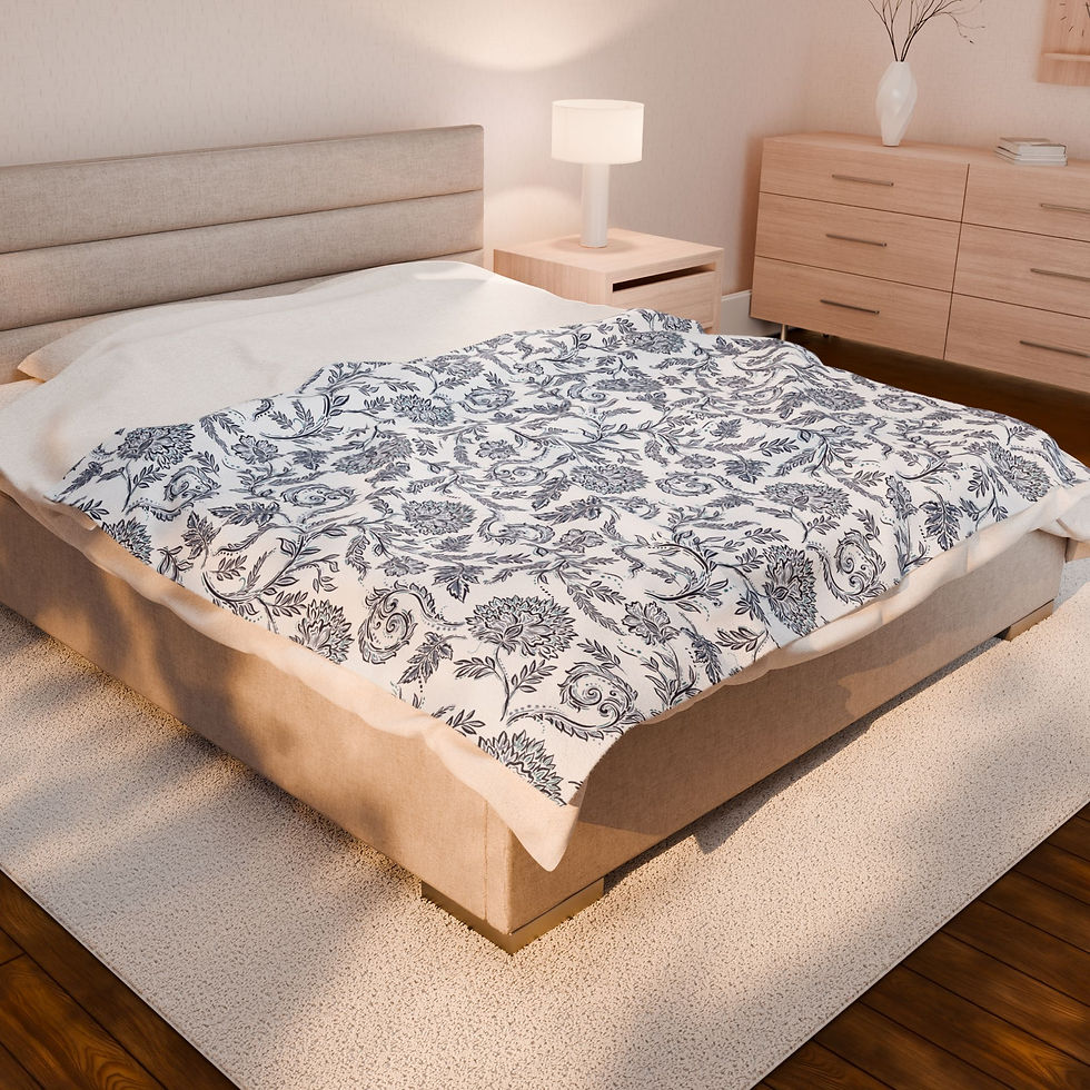 Thumbnail: Velveteen Plush Blanket — Vintage Blue Floral Throw